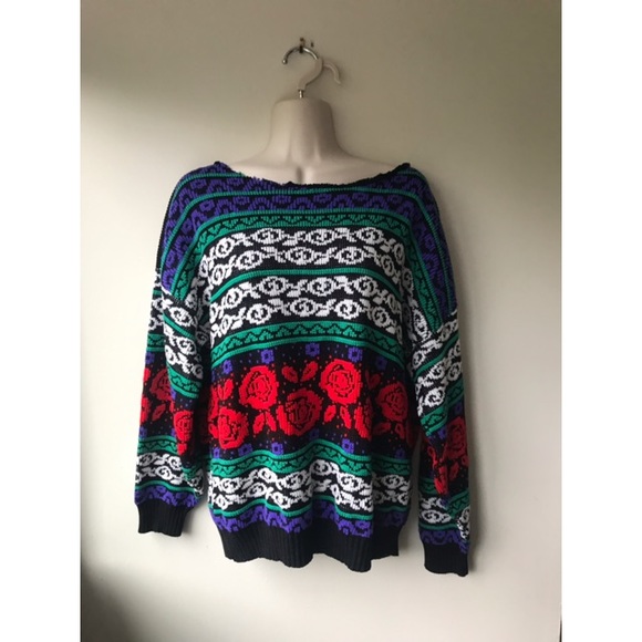Vintage Sweaters - ✨ Vintage Off The Shoulder Hip Rose Sweater